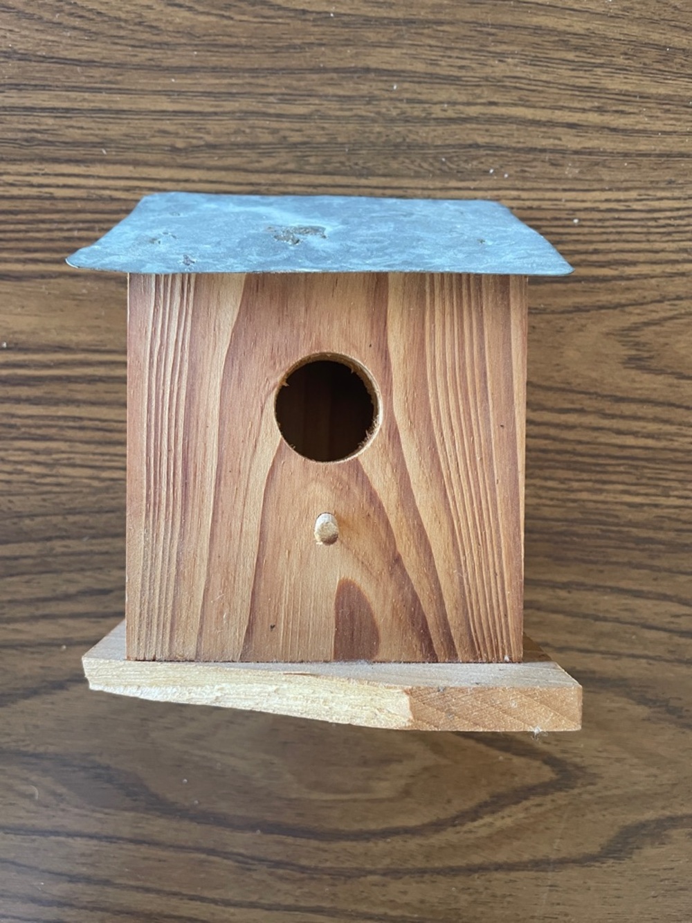Natural Wood Birdhouse with Gray Metal Roof - Pets Bird